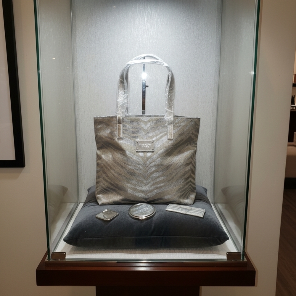 Michael Kors Metallic Silver Tiger Stripe Canvas Tote Bag